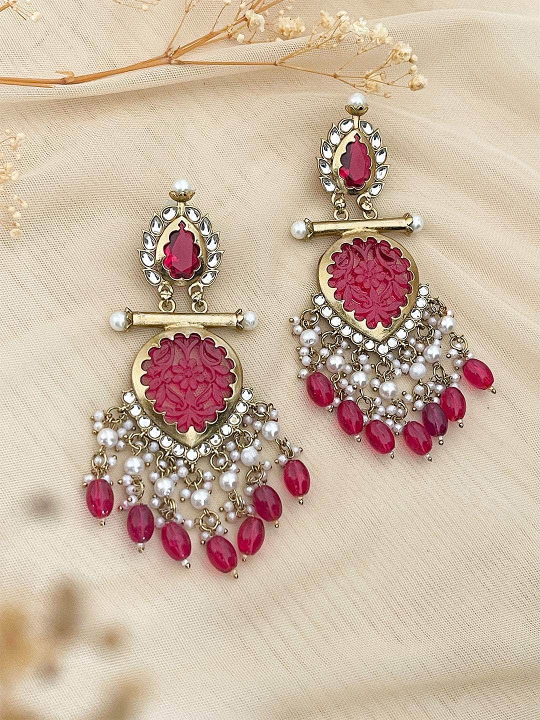 Ishhaara Red Cutwork Chandbali Earrings
