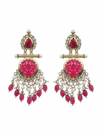 Ishhaara Red Cutwork Chandbali Earrings