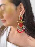 Ishhaara Red Cutwork Chandbali Earrings