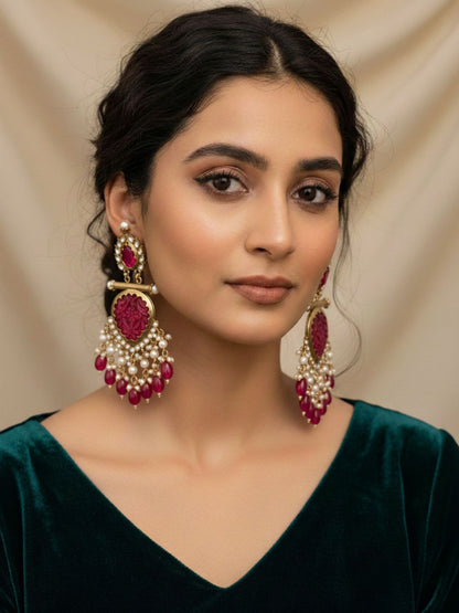 Ishhaara Red Cutwork Chandbali Earrings