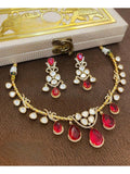 Ishhaara Red Dazzling Moissanite With Doublet Stone Kundan Choker