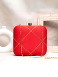 Ishhaara Red Designer Fabric Box Clutch