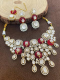Ishhaara Red Designer Heavy Polki Kundan And Meenakari Necklace Set