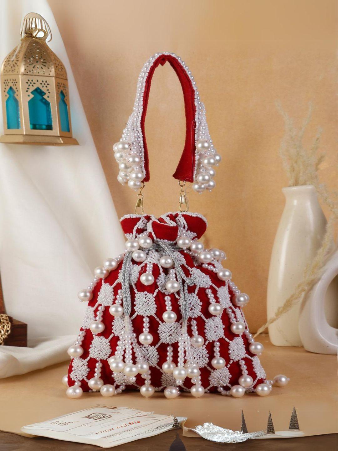 Ishhaara Red Designer Heavy Potli With Pearl Hanging