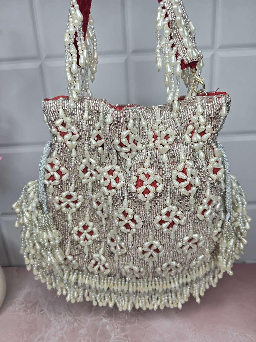 Ishhaara Red Designer Pearl Potli Bags