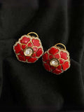 Ishhaara Red Designer Polki Stud Earrings