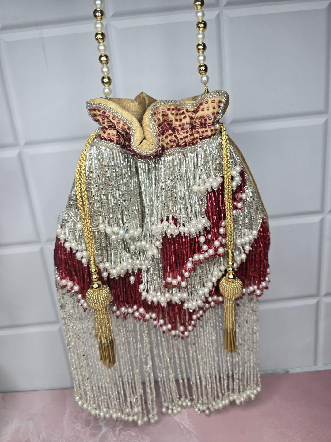 Ishhaara Red Designer Single Side Jhallar Potli Bag