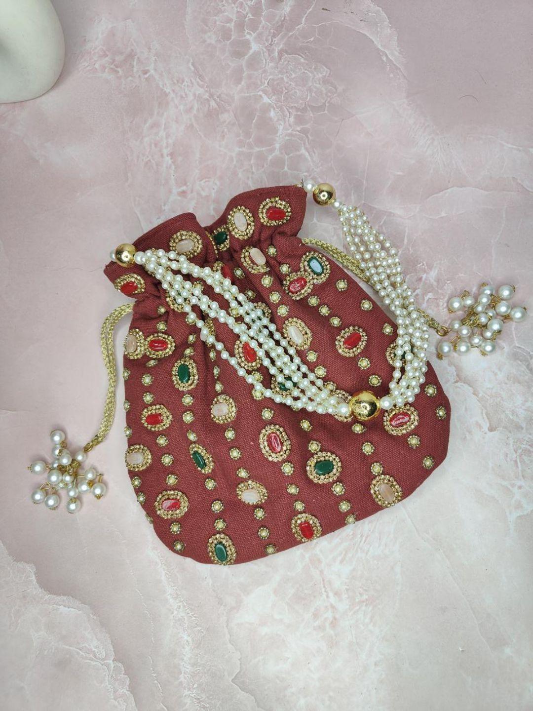 Ishhaara Red Designer Stone Work Potli