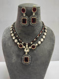 Ishhaara Red Double Layered Kundan Polki Necklace