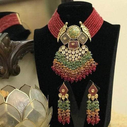 Ishhaara Double Parrot Centre Big Pendant Set