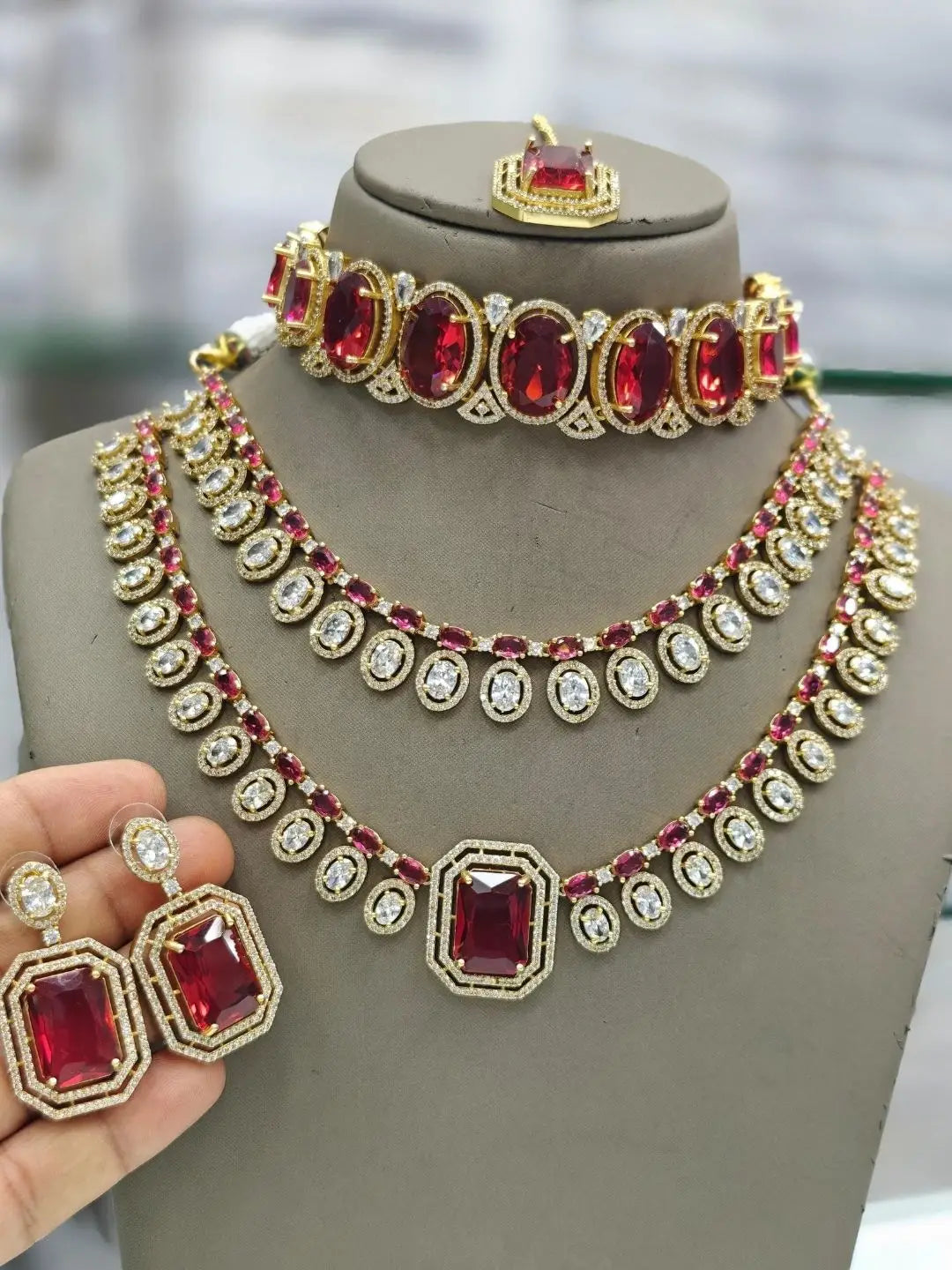 Ishhaara Red Doublet Layered Polki Necklace