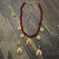 Ishhaara Red Drop Antique Beads Necklace And Earring Set