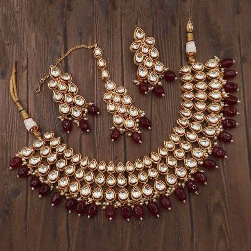 Ishhaara Red Drop Kundan Choker Necklace Set