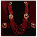 Ishhaara Red Drop Meena Bali Long Necklace And Earring Set