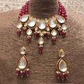 Ishhaara Red Drop Meena Kundan Beads Necklace