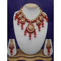 Ishhaara Red Drop Meena Pendant Kundan Necklace And Earring Set