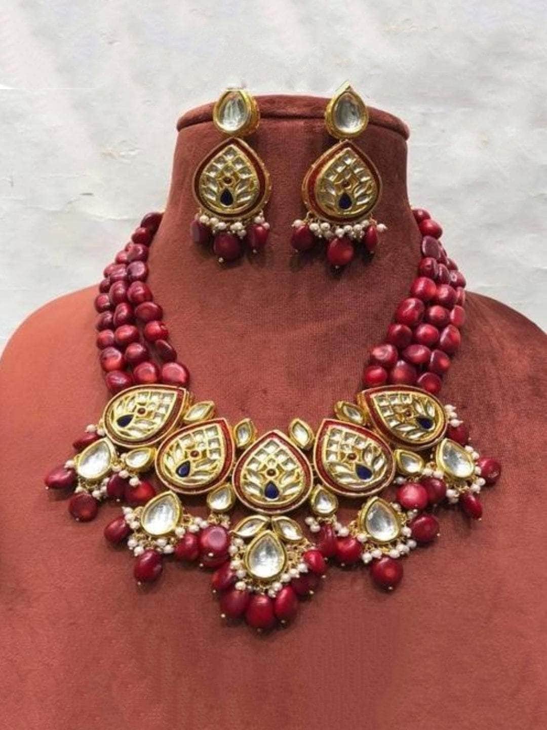 Ishhaara Red Drop Shaped Centre Pendant Necklace