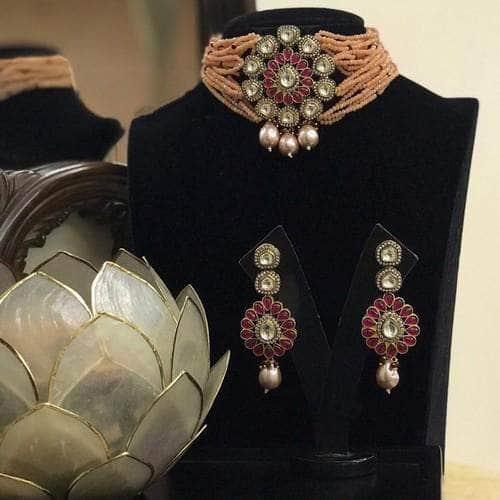 Ishhaara Drop Stone Pendant Choker Set