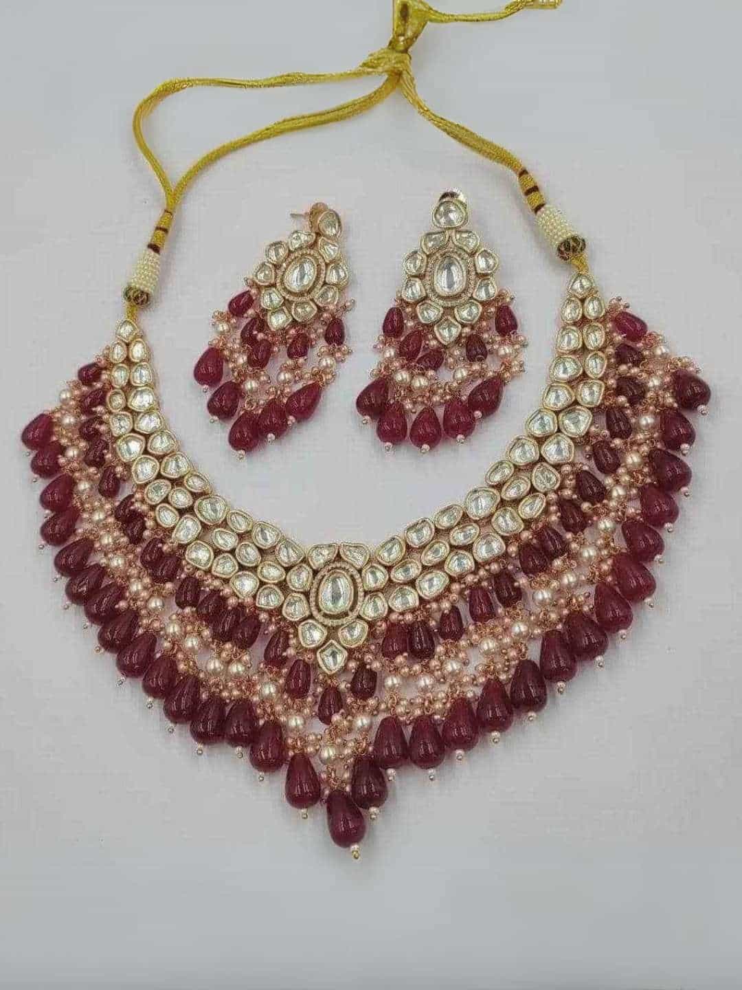 Ishhaara Red Dual Layered Beads Necklace Set