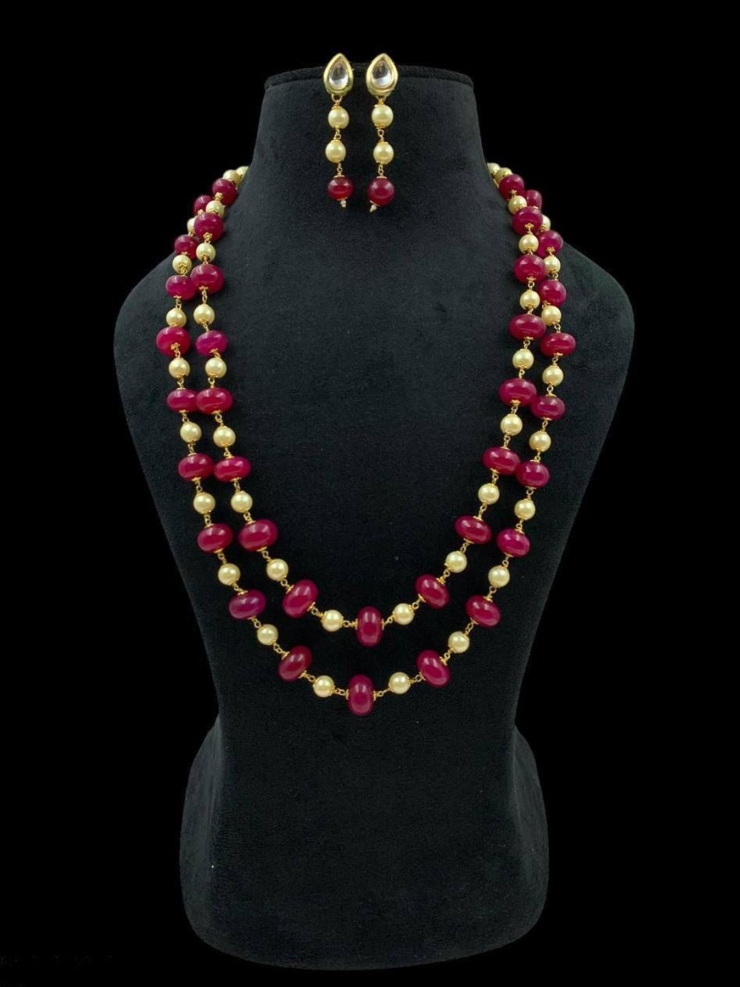 Ishhaara Red Dual Layered Onyx Beads Necklace