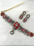 Ishhaara Red Elegant Emerald Stone Victorian Necklace