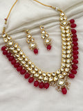 Ishhaara Red Elegant Kundan And Pearl Studded Necklace Set