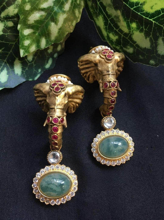 Ishhaara Elephant Face Shaped Polki Earring
