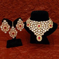 Ishhaara Red Elongated Kundan Bridal Necklace Earring And Teeka Set