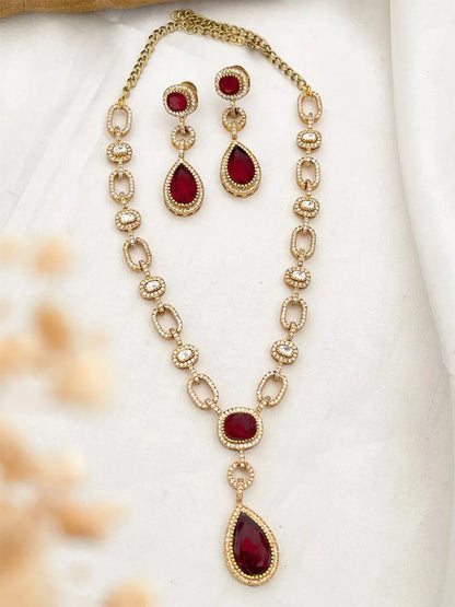 Ishhaara Red Emeralad Kundan Long Necklace Set