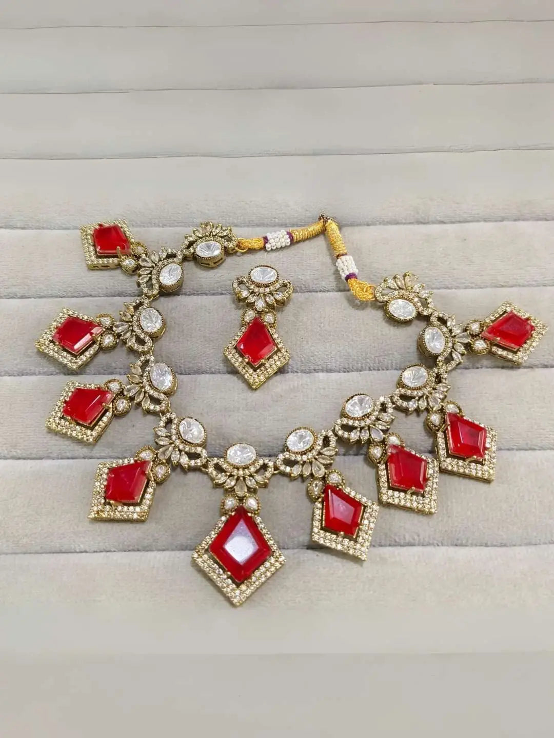 Ishhaara Red Ethnic Polki Bridal Choker Earring Set