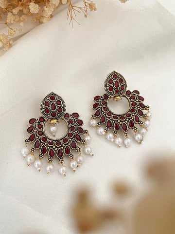 Ishhaara Red Ethnic Retro Chandbali Earrings