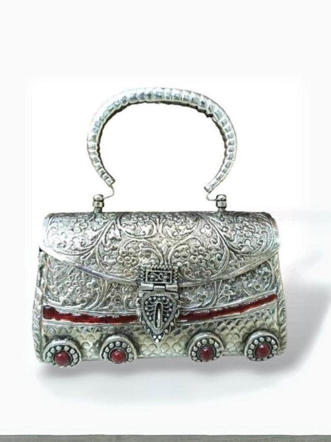 Ishhaara Exclusive Hand Carved High Quality German Silver Clutch