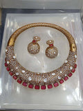 Ishhaara Red Exclusive Hand Crafted Kundan Polki Hasli Necklace Set