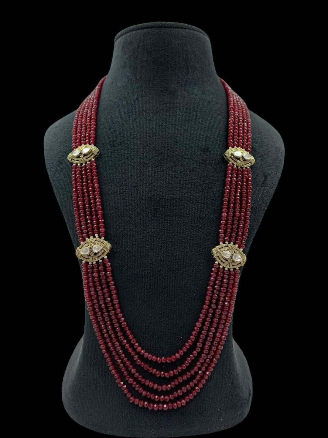 Ishhaara Red Exclusive Handcrafted Beads Polki Necklace Set