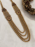 Ishhaara Red Floral Kundan Studded Golden Pearl Four Layered Mala