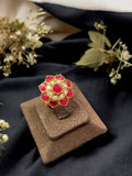 Ishhaara Red Floral Kundan Studded Ring