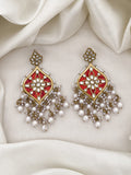 Ishhaara Red Floral Motif Dangler Earrings