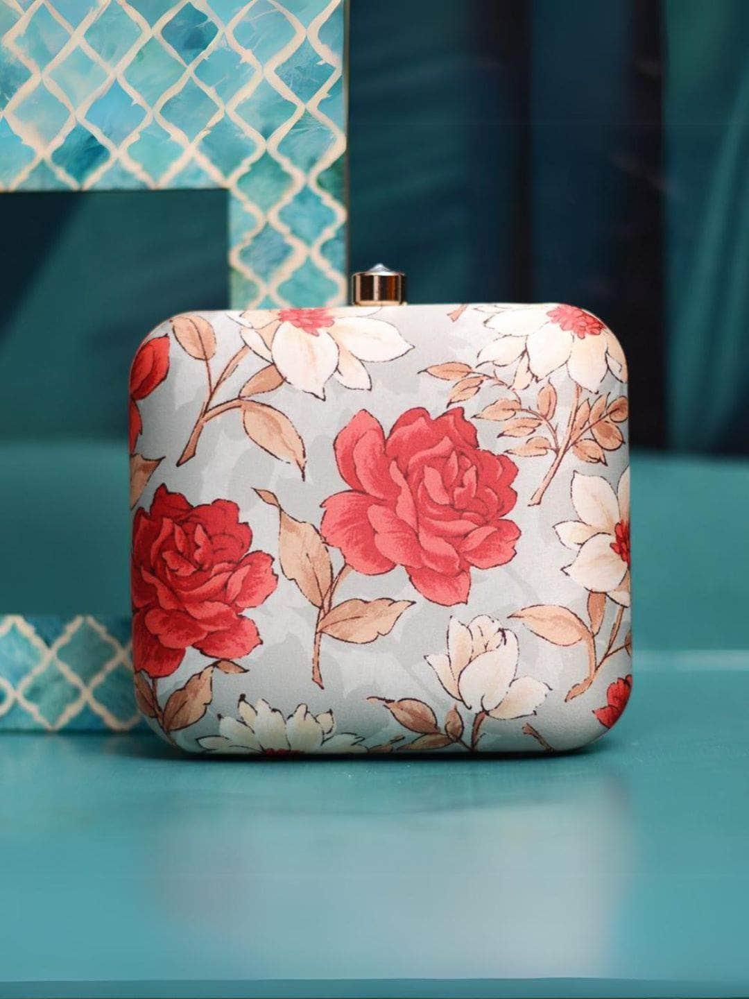 Ishhaara Red Floral Printed Clutch