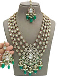 Ishhaara Red Floral Victorian Emerald Beads Haram With Maang Tikka