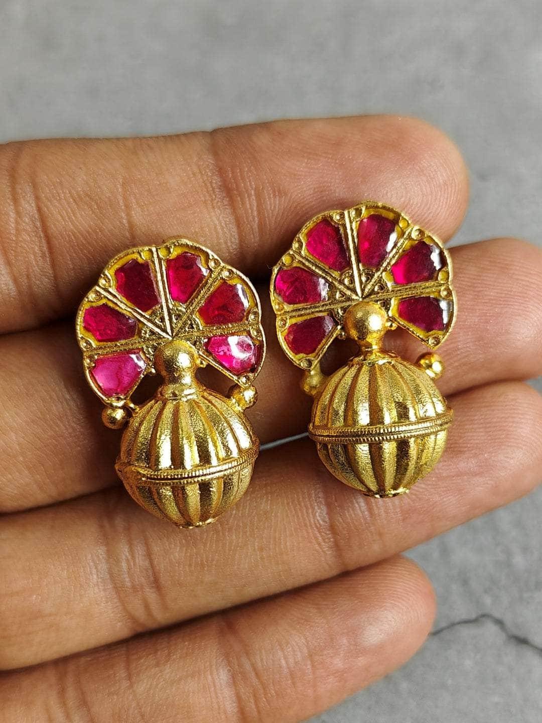 Ishhaara Red Flower Jhumka Set