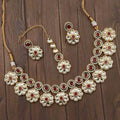 Ishhaara Red Flower Motif Kundan Ad Necklace Set
