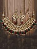 Ishhaara Red Flower Motif Kundan Necklace Set