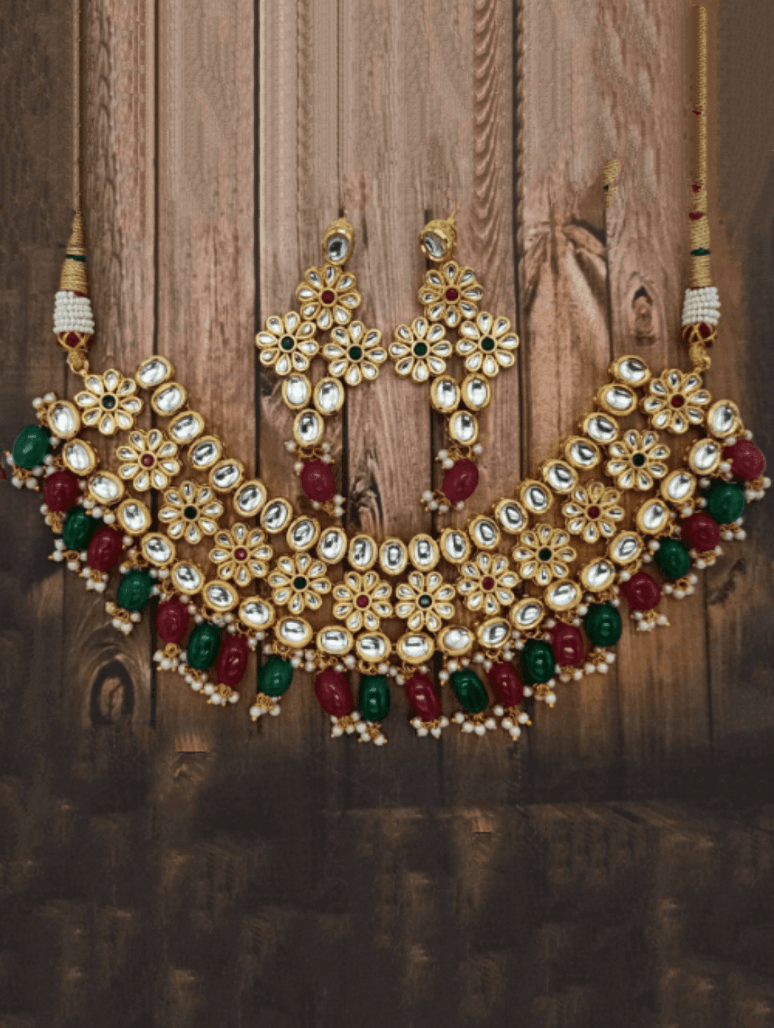 Ishhaara Flower Motif Kundan Necklace Set