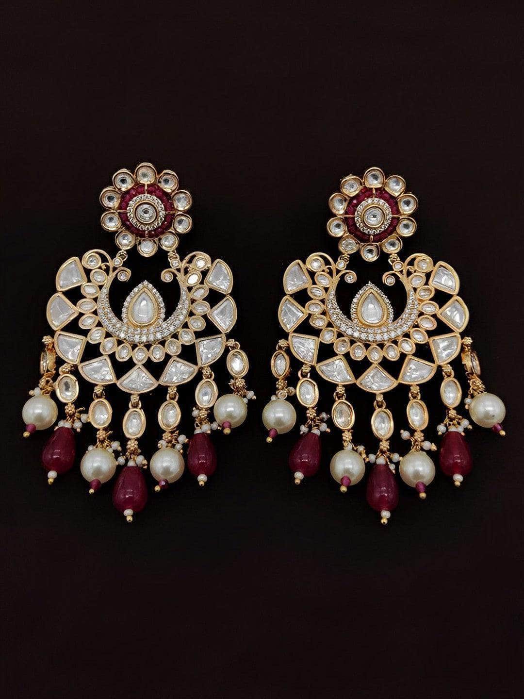 Ishhaara Red Full Stone Kundan Earrings