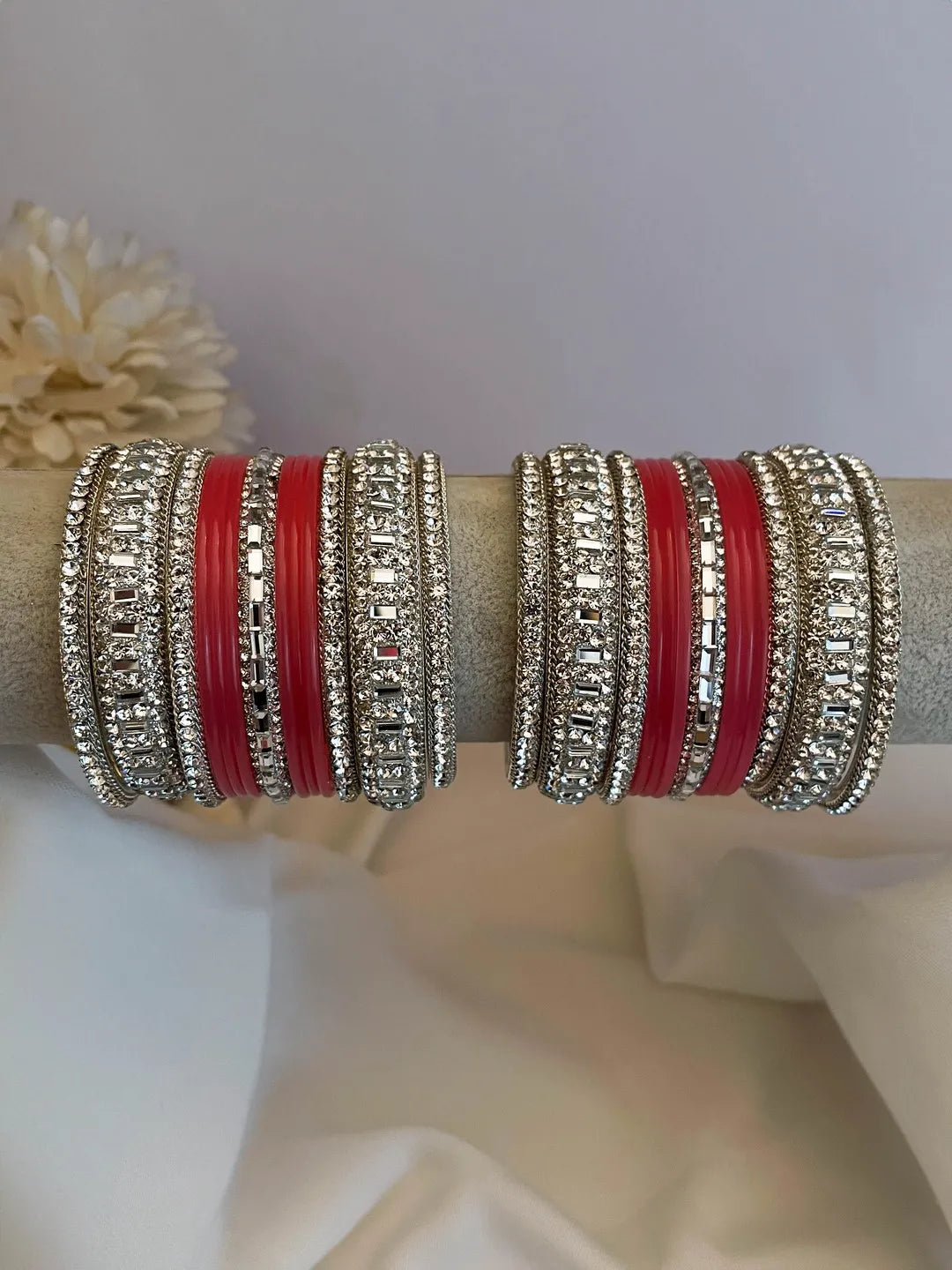 Ishhaara Red Gemstone Studded Traditional Bangle Set