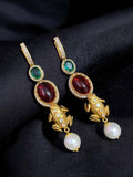 Ishhaara Red Gold Finish Moissanite Polki Dangler Earrings