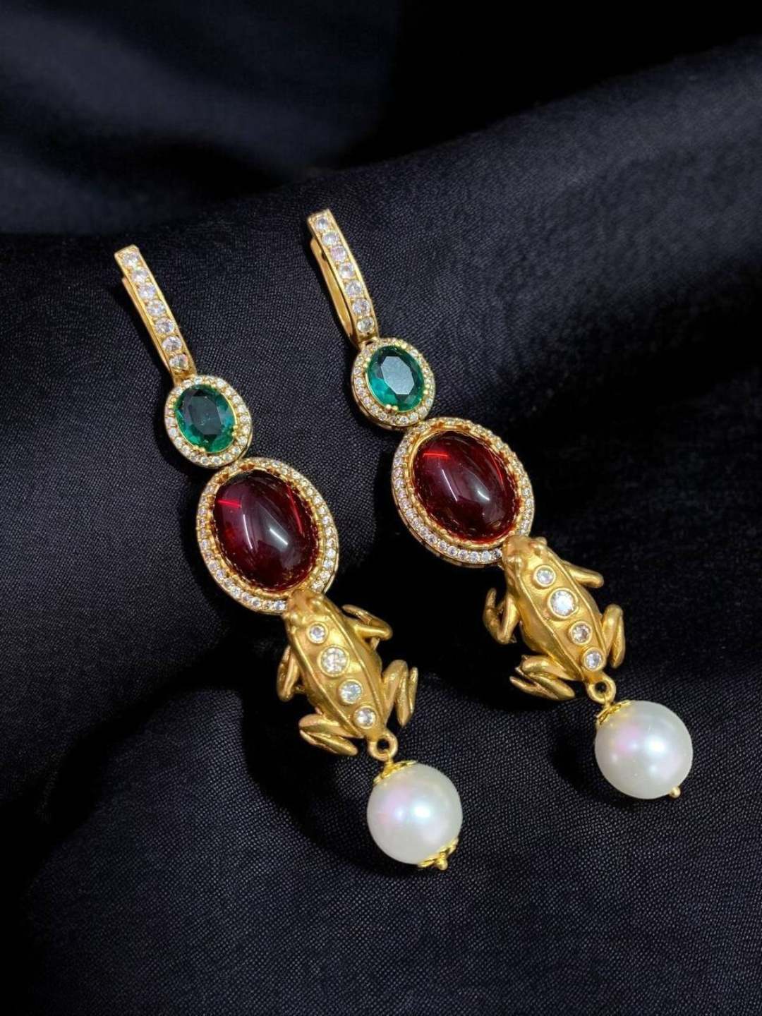 Ishhaara Red Gold Finish Moissanite Polki Dangler Earrings