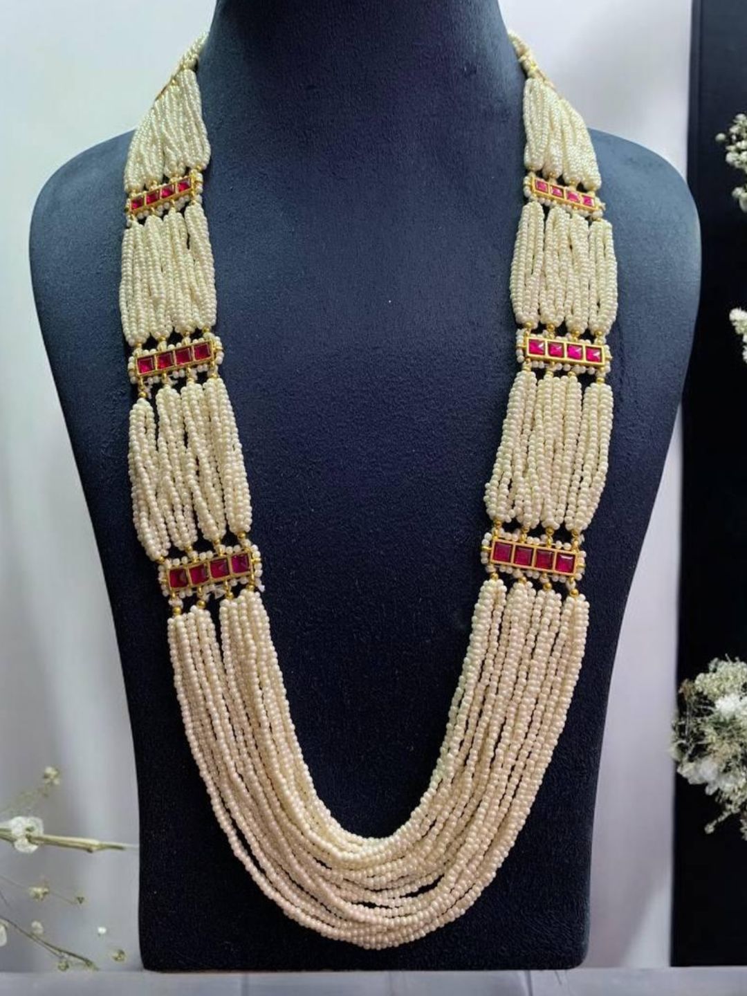 Ishhaara Red Gold Finish Pearl Long Necklace