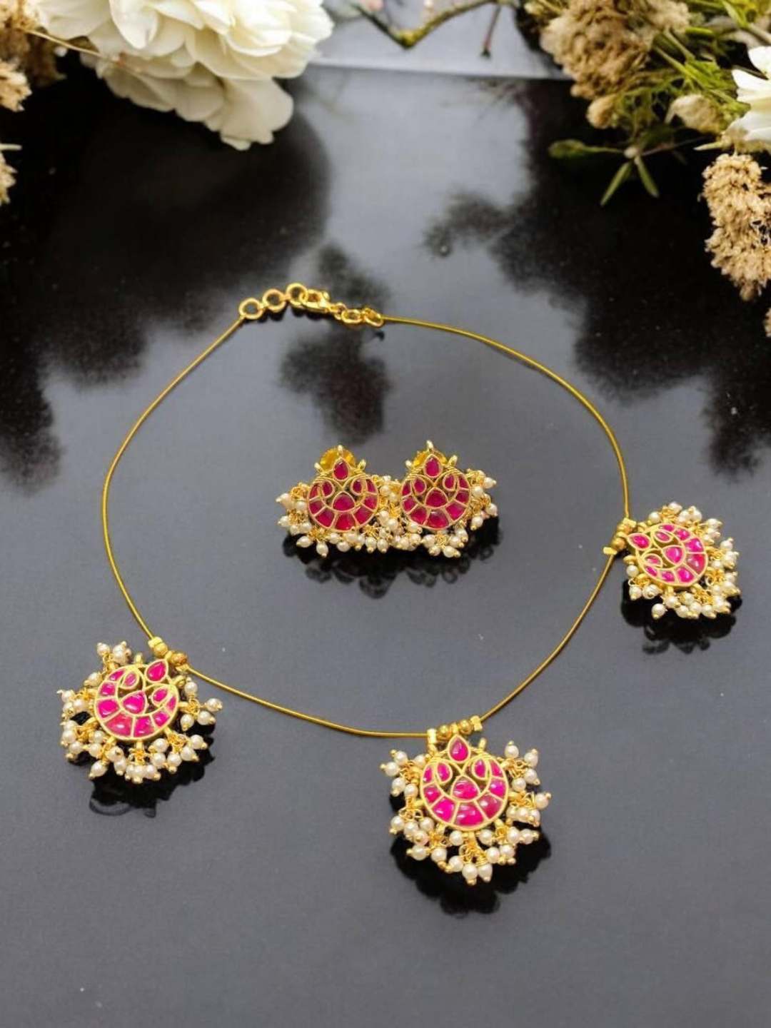 Ishhaara White Gold Plated Chand Shaped Kundan Studded Invisible Necklace