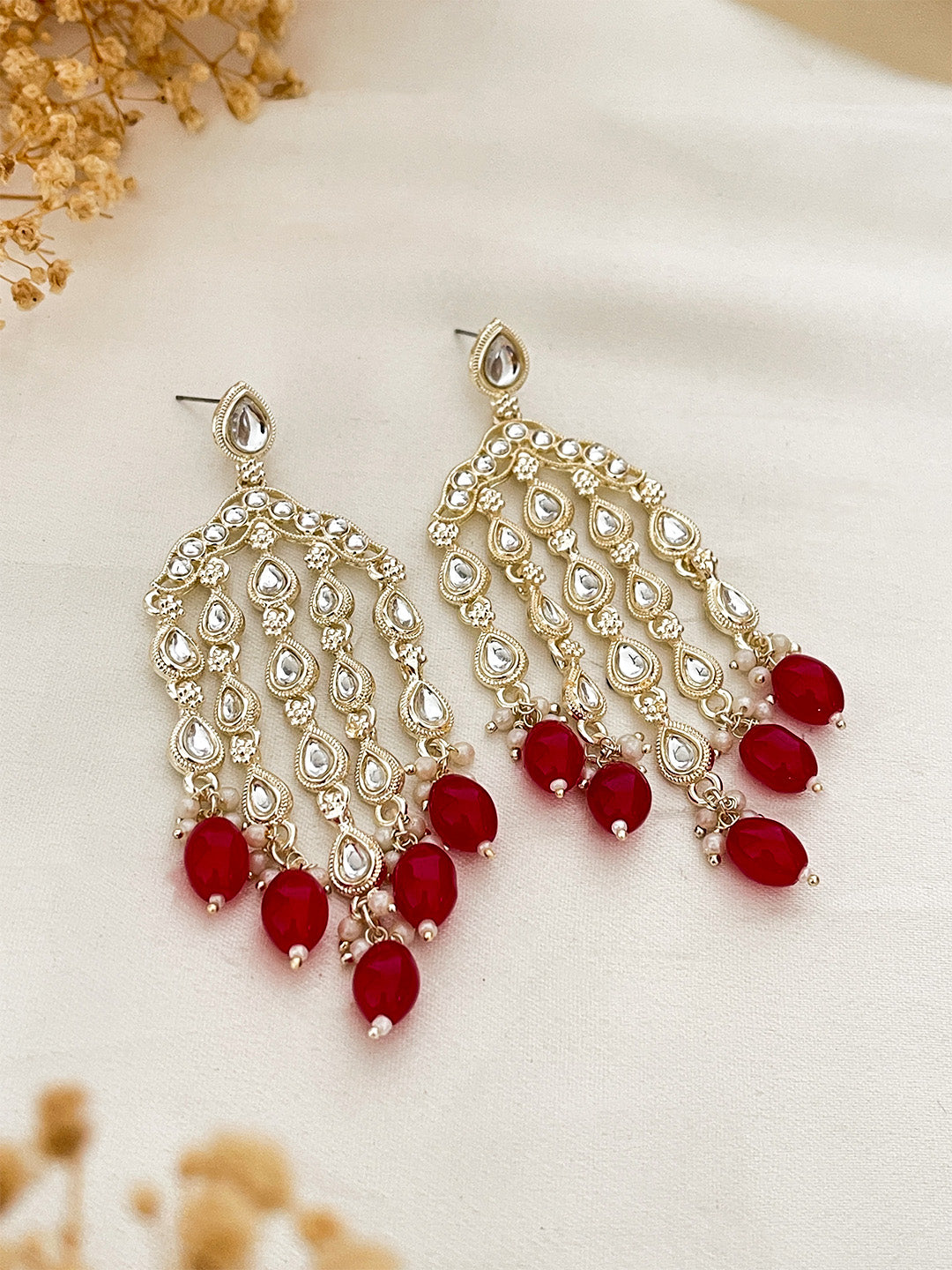 Ishhaara Red Gold Plated Contemporary Drop Earrings